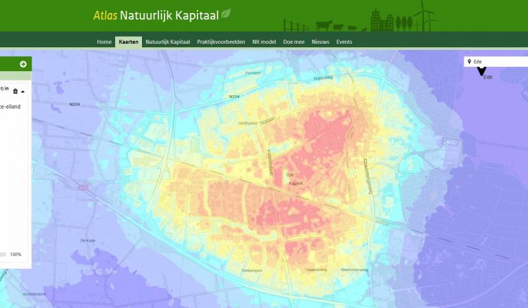 Kaart Stedelijke hitte eiland effect in Nederland